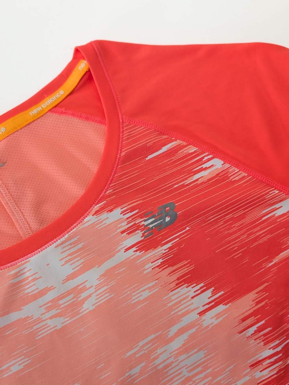 New Balance NBIce Running Shirt, Coral Pink Graphic, Mesh Short Sleeve, Small - Picture 3 of 9
